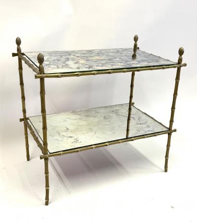  Maison Bagu s French Midcentury Brass Faux Bamboo Patinated Mirror Side Table Maison Bagues