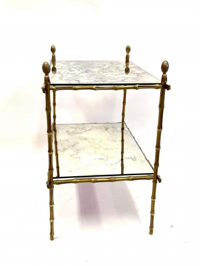  Maison Bagu s French Midcentury Brass Faux Bamboo Patinated Mirror Side Table Maison Bagues