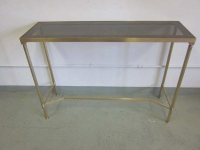  Maison Bagu s French Midcentury Brass and Reverse Painted Glass Console Sofa Table Bagu s
