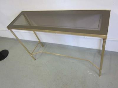  Maison Bagu s French Midcentury Brass and Reverse Painted Glass Console Sofa Table Bagu s
