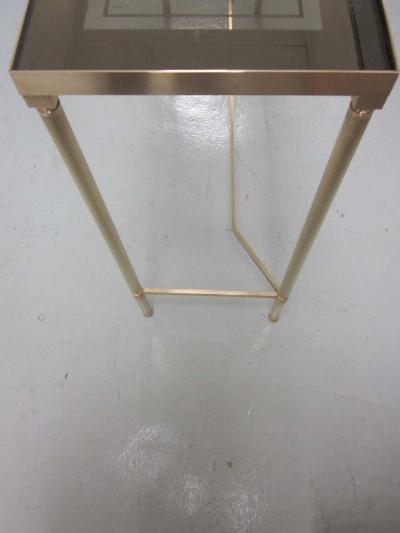  Maison Bagu s French Midcentury Brass and Reverse Painted Glass Console Sofa Table Bagu s