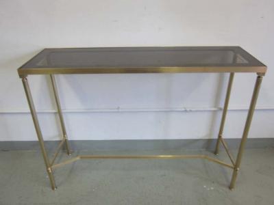  Maison Bagu s French Midcentury Brass and Reverse Painted Glass Console Sofa Table Bagu s