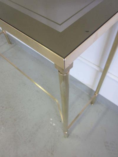  Maison Bagu s French Midcentury Brass and Reverse Painted Glass Console Sofa Table Bagu s