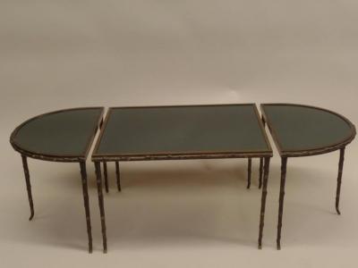  Maison Bagu s French Midcentury Gilt Bronze Faux Bamboo 3 Part Coffee Table by Maison Bagu s