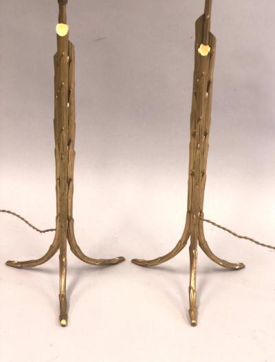  Maison Bagu s French Mod Neoclassic Gilt Bronze Faux Bamboo Table Lamps Maison Bagu s Pair