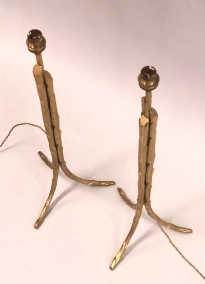 Maison Bagu s French Mod Neoclassic Gilt Bronze Faux Bamboo Table Lamps Maison Bagu s Pair