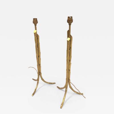  Maison Bagu s French Mod Neoclassic Gilt Bronze Faux Bamboo Table Lamps Maison Bagu s Pair