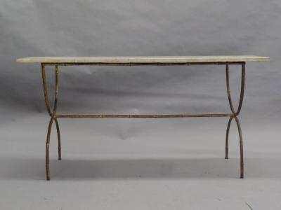  Maison Bagu s French Modern Neoclassical Gilt Iron Faux Bamboo Sofa Table Console Bagu s