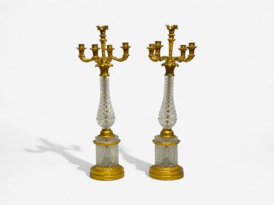  Maison Bagu s Hollywood Regency Cut Crystal Gilt Brass Candelabras France 1930s