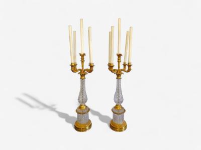  Maison Bagu s Hollywood Regency Cut Crystal Gilt Brass Candelabras France 1930s