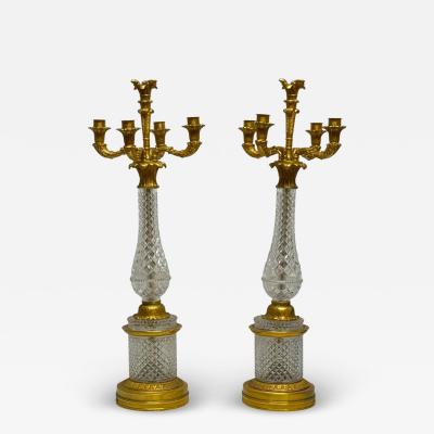  Maison Bagu s Hollywood Regency Cut Crystal Gilt Brass Candelabras France 1930s
