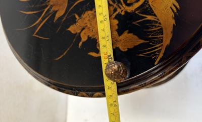  Maison Bagu s House Side Tables with Bamboo Decor in Gilt Bronze and Chinese Lacquer Top