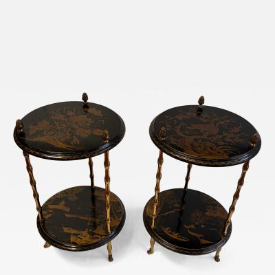  Maison Bagu s House Side Tables with Bamboo Decor in Gilt Bronze and Chinese Lacquer Top