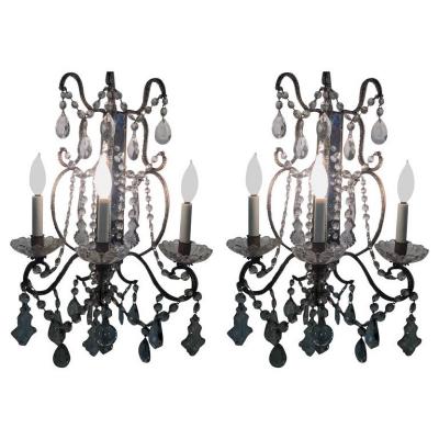  Maison Bagu s MAISON BAGUES CRYSTAL BEADED GILT METAL WITH MIRROR MULTI CRYSTAL SCONCES