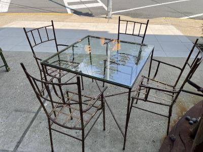  Maison Bagu s MID CENTURY GILT METAL BAMBOO DINING TABLE AND FOUR CHAIRS