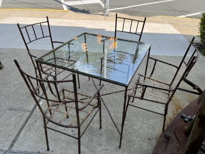  Maison Bagu s MID CENTURY GILT METAL BAMBOO DINING TABLE AND FOUR CHAIRS