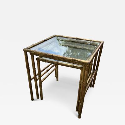  Maison Bagu s MID CENTURY ITALIAN GILT METAL BAMBOO TRIO OF NESTING TABLES