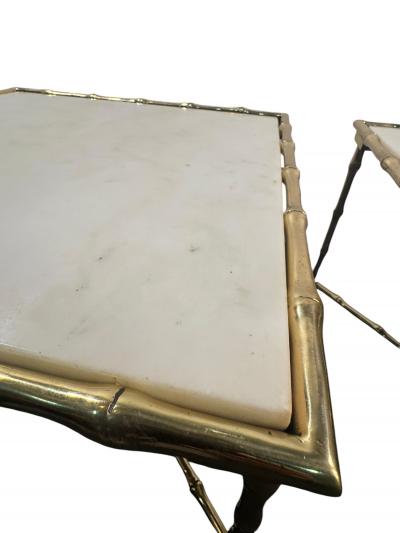  Maison Bagu s MID CENTURY POLISHED BRASS MARBLE BAMBOO DESIGN SIDE TABLES BY MAISON BAGUES