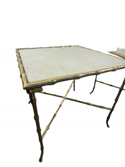 Maison Bagu s MID CENTURY POLISHED BRASS MARBLE BAMBOO DESIGN SIDE TABLES BY MAISON BAGUES