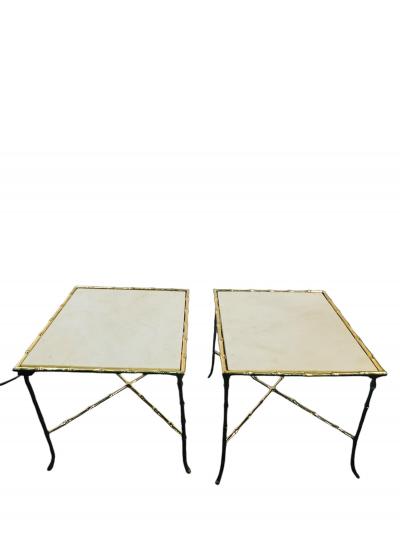  Maison Bagu s MID CENTURY POLISHED BRASS MARBLE BAMBOO DESIGN SIDE TABLES BY MAISON BAGUES