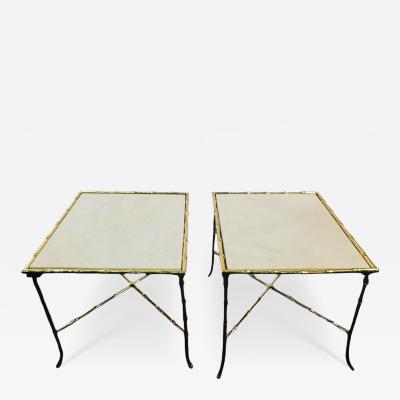  Maison Bagu s MID CENTURY POLISHED BRASS MARBLE BAMBOO DESIGN SIDE TABLES BY MAISON BAGUES