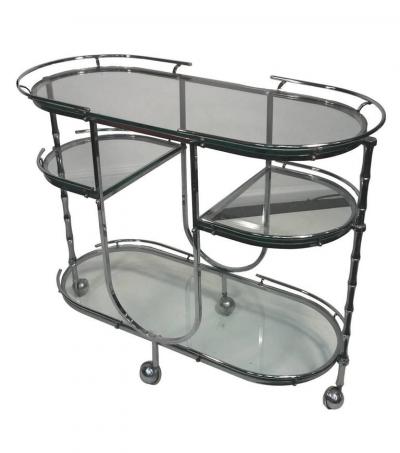  Maison Bagu s MODERNIST NICKELED BRONZE TRIPLE TIER BAMBOO BAR CART