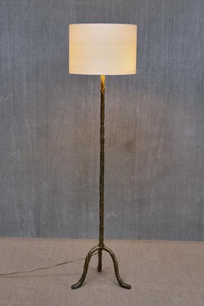  Maison Bagu s Maison Bagu s Brass Tripod Floor Lamp with Foliate Decor France 1940s