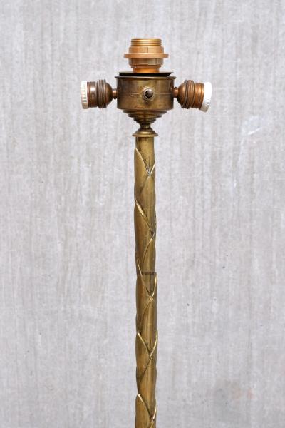 Maison Bagu s Maison Bagu s Brass Tripod Floor Lamp with Foliate Decor France 1940s