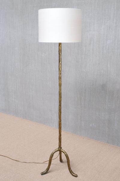  Maison Bagu s Maison Bagu s Brass Tripod Floor Lamp with Foliate Decor France 1940s