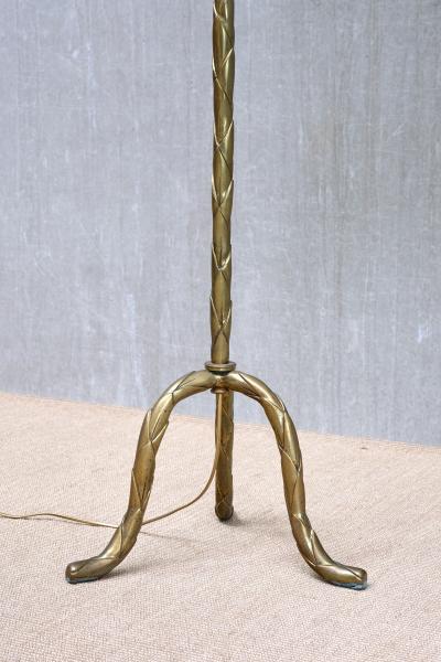  Maison Bagu s Maison Bagu s Brass Tripod Floor Lamp with Foliate Decor France 1940s