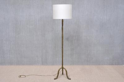  Maison Bagu s Maison Bagu s Brass Tripod Floor Lamp with Foliate Decor France 1940s