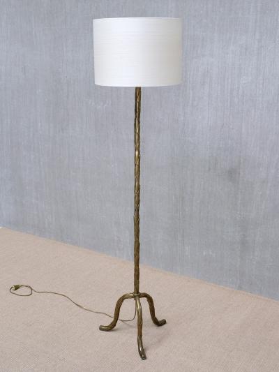  Maison Bagu s Maison Bagu s Brass Tripod Floor Lamp with Foliate Decor France 1940s