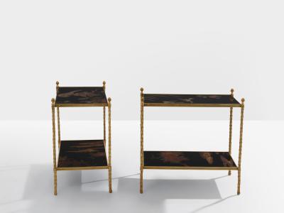  Maison Bagu s Maison Bagu s foliage gilt bronze chinoiserie lacquered end tables 1940s