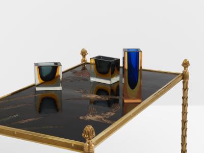  Maison Bagu s Maison Bagu s foliage gilt bronze chinoiserie lacquered end tables 1940s