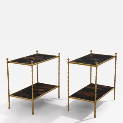  Maison Bagu s Maison Bagu s foliage gilt bronze chinoiserie lacquered end tables 1940s