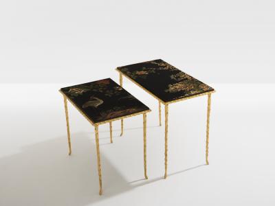  Maison Bagu s Maison Bagu s foliage gilt bronze chinoiserie lacquered side tables 1950s