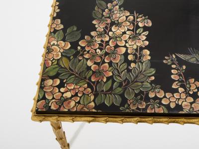  Maison Bagu s Maison Bagu s foliage gilt bronze chinoiserie lacquered side tables 1950s