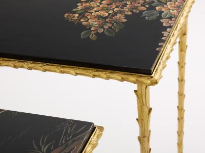  Maison Bagu s Maison Bagu s foliage gilt bronze chinoiserie lacquered side tables 1950s