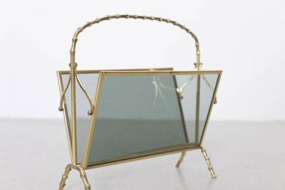  Maison Bagu s Maison Bagues Brass and Glass Faux Bamboo Magazine Rack