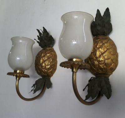 Maison Bagu s Maison Bagues Gold Bronze Pineapple Pair of Sconces