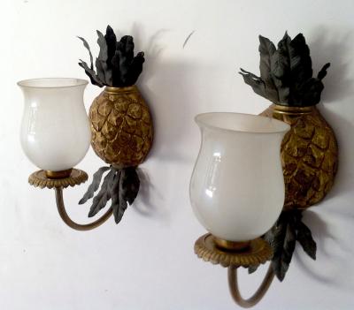 Maison Bagu s Maison Bagues Gold Bronze Pineapple Pair of Sconces
