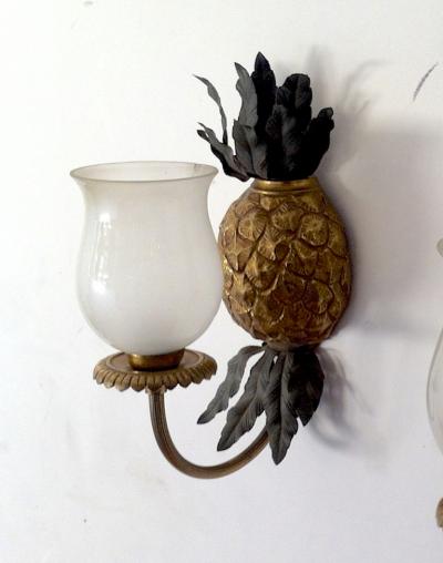 Maison Bagu s Maison Bagues Gold Bronze Pineapple Pair of Sconces