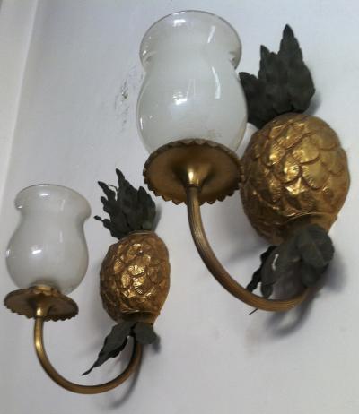 Maison Bagu s Maison Bagues Gold Bronze Pineapple Pair of Sconces