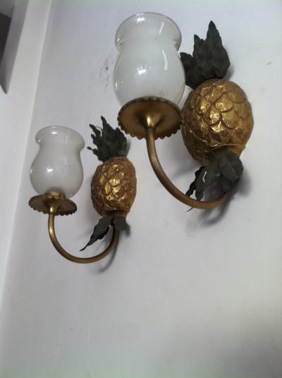 Maison Bagu s Maison Bagues Gold Bronze Pineapple Pair of Sconces