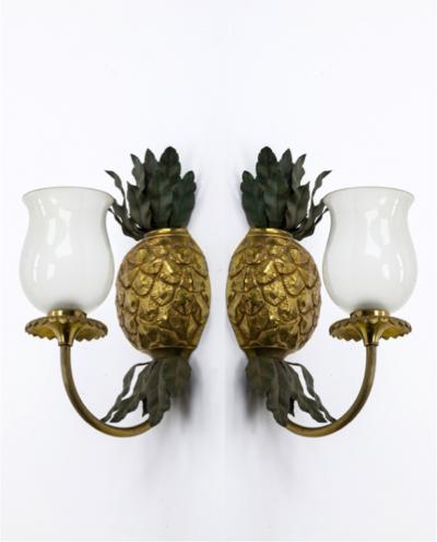 Maison Bagu s Maison Bagues Gold Bronze Pineapple Pair of Sconces