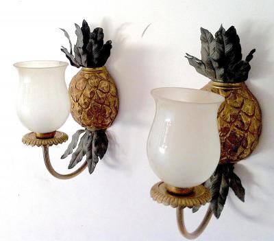 Maison Bagu s Maison Bagues Gold Bronze Pineapple Pair of Sconces