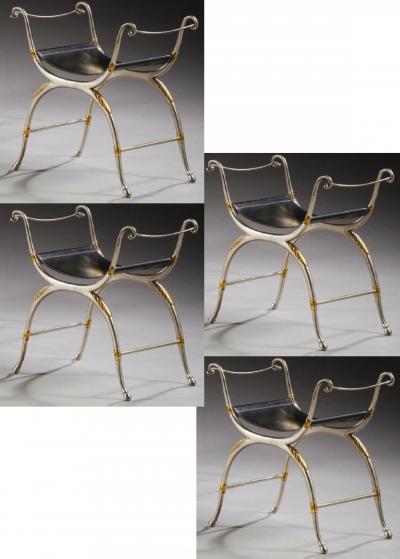  Maison Bagu s Maison Bagues exceptional set of 4 silver gold leather stools