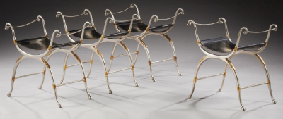  Maison Bagu s Maison Bagues exceptional set of 4 silver gold leather stools