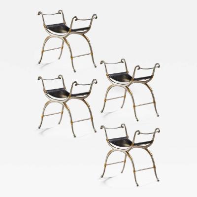  Maison Bagu s Maison Bagues exceptional set of 4 silver gold leather stools