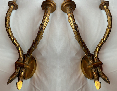 Maison Bagu s Maison Bagues pair of gold bronze palm tree pair of sconces